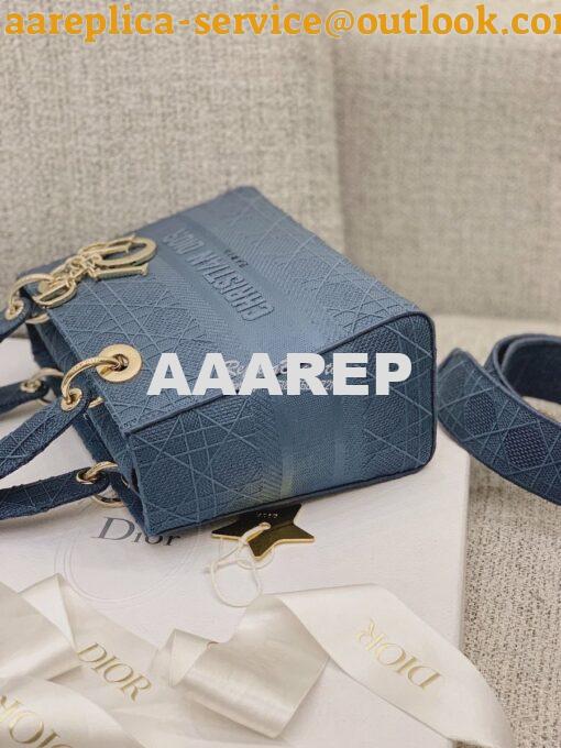 Replica Dior Medium Dark Denim Lady D-lite Embroidered Cannage Bag M05 5