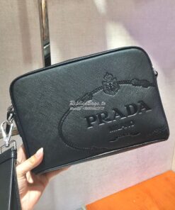 Replica Prada Saffiano Leather Bandoleer Bag 2VH063 Black