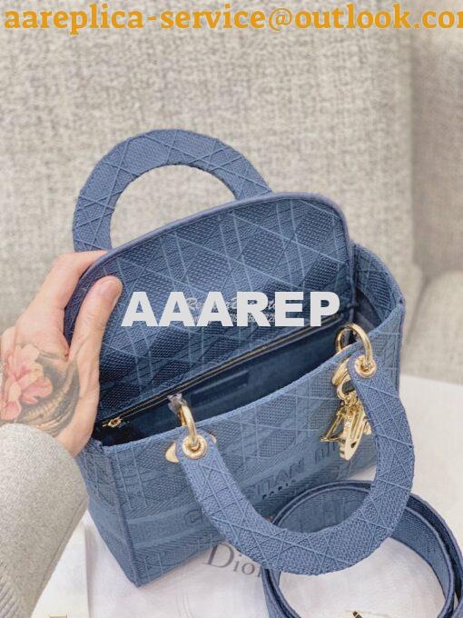 Replica Dior Medium Dark Denim Lady D-lite Embroidered Cannage Bag M05 9