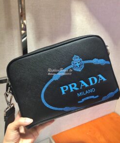 Replica Prada Saffiano Leather Bandoleer Bag 2VH063 Blue 2