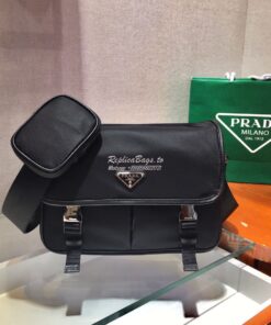 Replica Prada Nylon and Saffiano Leather Shoulder Bag 2VD769 Black