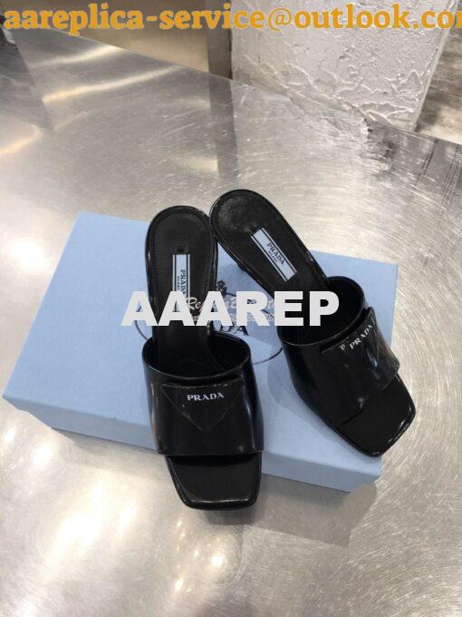 Replica Prada Brushed Leather Mid-heeled Slides 1XX590 Black