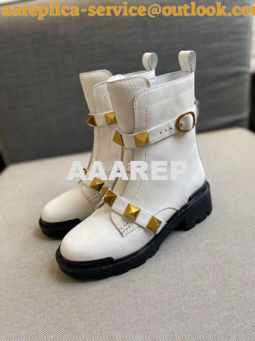 Replica Valentino Roman Stud Calfskin Combat Boot 40mm White