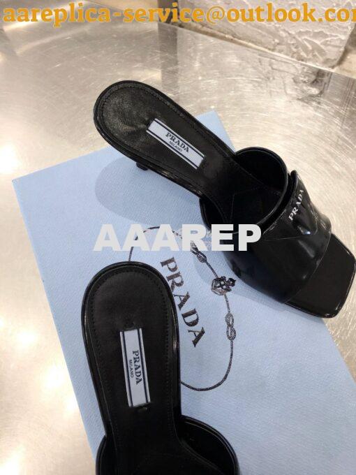 Replica Prada Brushed Leather Mid-heeled Slides 1XX590 Black 3