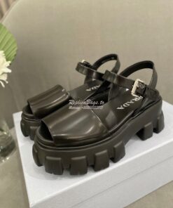 Replica Prada Monolith Brushed Leather Sandals 1X526M 2