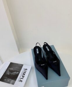 Replica Prada Nylon Gabardine Slingback Pumps 1I588M Black