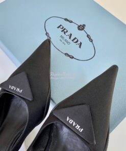 Replica Prada Nylon Gabardine Slingback Pumps 1I588M Black 2