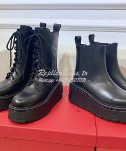 Replica Valentino Uniqueform VLOGO Leather Platform Combat Boots 80mm