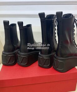 Replica Valentino Uniqueform VLOGO Leather Platform Combat Boots 80mm 2