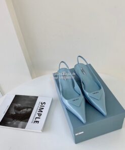 Replica Prada Brushed Leather Gabardine Slingback Pumps 1I588M Blue