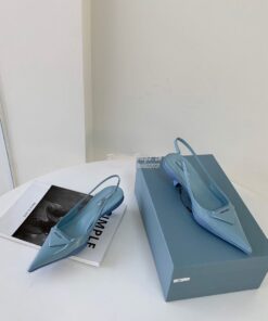 Replica Prada Brushed Leather Gabardine Slingback Pumps 1I588M Blue 2