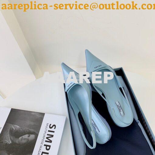 Replica Prada Brushed Leather Gabardine Slingback Pumps 1I588M Blue 6