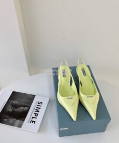 Replica Prada Brushed Leather Gabardine Slingback Pumps 1I588M Yellow