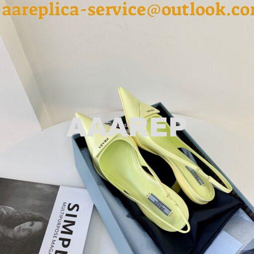 Replica Prada Brushed Leather Gabardine Slingback Pumps 1I588M Yellow 4