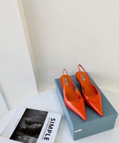 Replica Prada Brushed Leather Gabardine Slingback Pumps 1I588M Orange