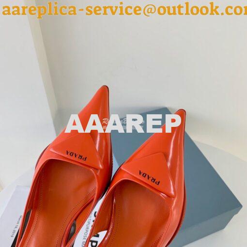 Replica Prada Brushed Leather Gabardine Slingback Pumps 1I588M Orange 3