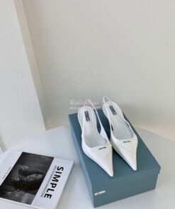 Replica Prada Brushed Leather Gabardine Slingback Pumps 1I588M White