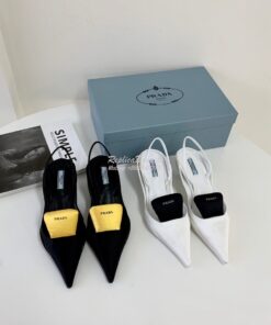 Replica Prada Nylon Gabardine Slingback Pumps 1I566M White