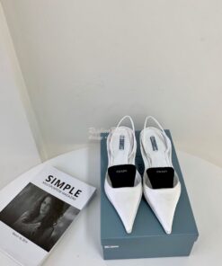 Replica Prada Nylon Gabardine Slingback Pumps 1I566M White 2