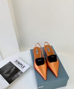 Replica Prada Nylon Gabardine Slingback Pumps 1I566M Orange