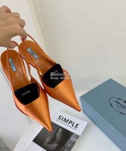 Replica Prada Nylon Gabardine Slingback Pumps 1I566M Orange 2