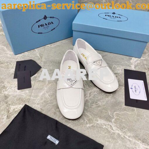 Replica Prada Patent Leather Loafers 1D262M White