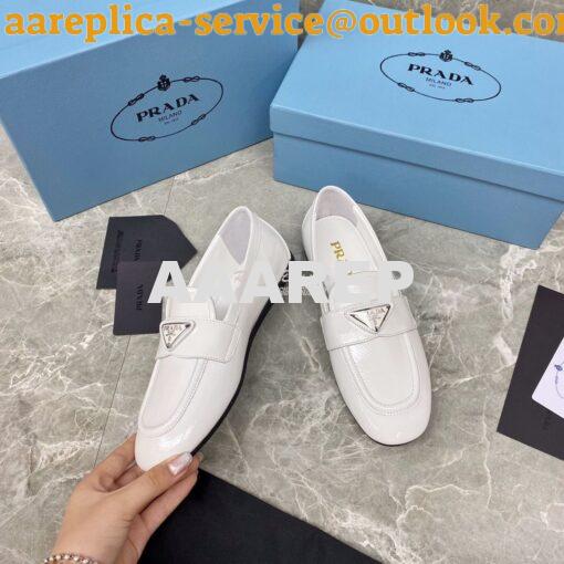 Replica Prada Patent Leather Loafers 1D262M White 7