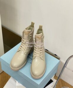 Replica Prada Brushed Leather And Nylon Boots 2UE011 Beige