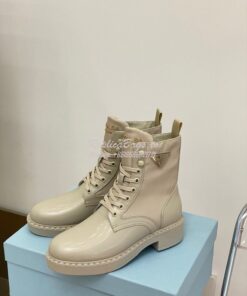 Replica Prada Brushed Leather And Nylon Boots 2UE011 Beige 2