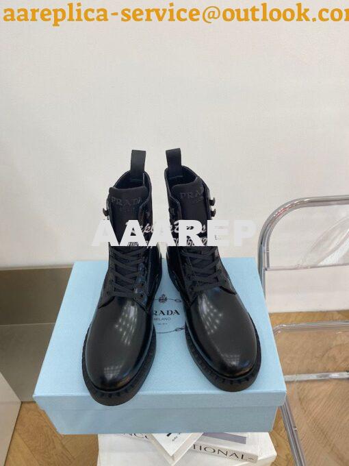 Replica Prada Brushed Leather And Nylon Boots 2UE011 Black 3