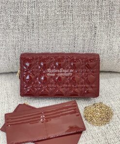 Replica Lady Dior Clutch With Chain in Patent Calfskin S0204 Claret Re