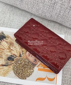 Replica Lady Dior Clutch With Chain in Patent Calfskin S0204 Claret Re 2