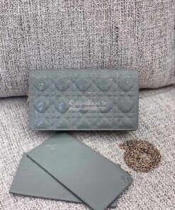 Replica Lady Dior Clutch With Chain in Patent Calfskin S0204 Stone Gra