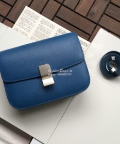 Replica Celine Classic Box Bag in Calfskin with Cork Effect Blue