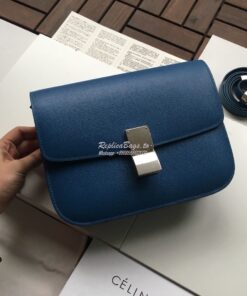 Replica Celine Classic Box Bag in Calfskin with Cork Effect Blue 2