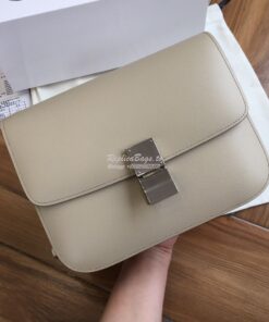 Replica Celine Classic Box Bag in Calfskin with Cork Effect White 2