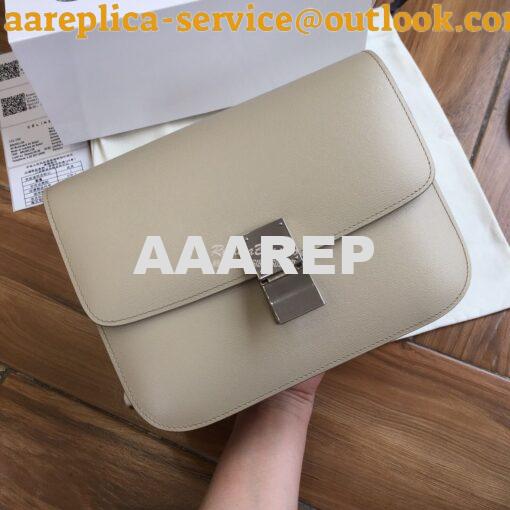 Replica Celine Classic Box Bag in Calfskin with Cork Effect White 2