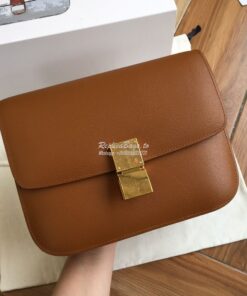 Replica Celine Classic Box Bag in Calfskin with Cork Effect Brown 2