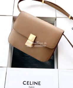 Replica Celine Classic Box Bag in Calfskin with Cork Effect Beige