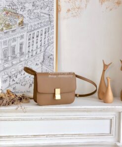 Replica Celine Classic Box Bag in Calfskin with Cork Effect Beige 2