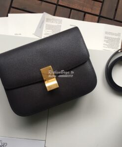 Replica Celine Classic Box Bag in Calfskin with Cork Effect Black