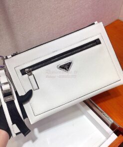 Replica Prada Saffiano Leather Pouch 2NH009 White