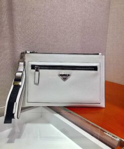 Replica Prada Saffiano Leather Pouch 2NH009 White 2