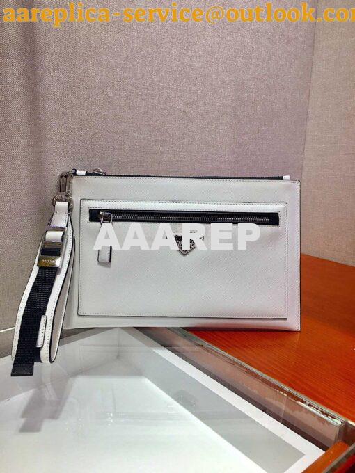 Replica Prada Saffiano Leather Pouch 2NH009 White 2