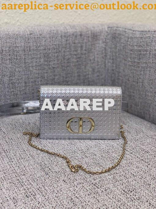 Replica Dior 30 Montaigne 2-in-1 Pouch in Metallic Silver Microcannage