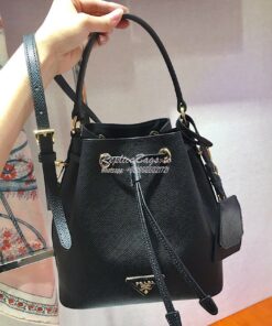 Replica Prada Saffiano Leather Bucket Bag 1BE032 Black