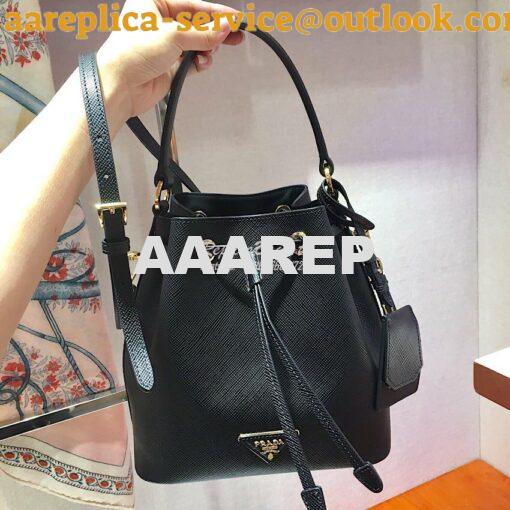 Replica Prada Saffiano Leather Bucket Bag 1BE032 Black