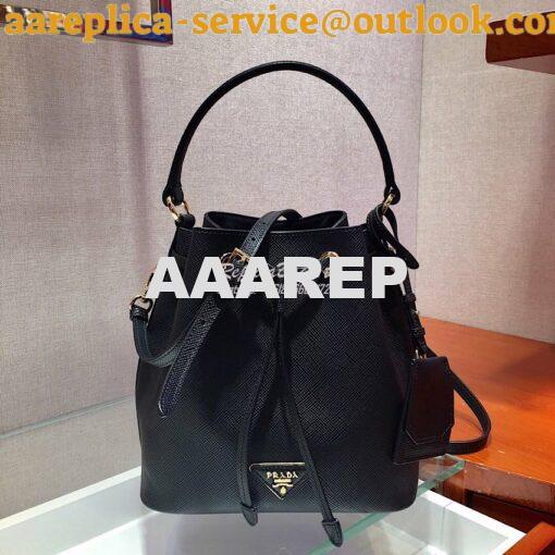 Replica Prada Saffiano Leather Bucket Bag 1BE032 Black 2