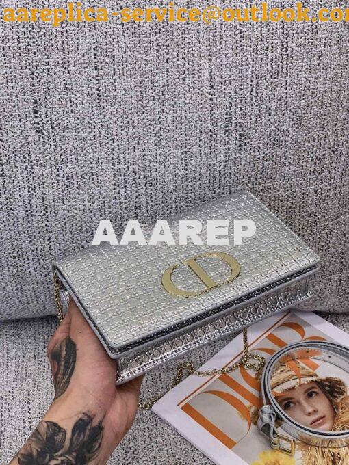 Replica Dior 30 Montaigne 2-in-1 Pouch in Metallic Silver Microcannage 5