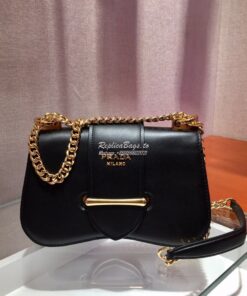 Replica Prada Sidonie Leather Shoulder Bag 1BD184 Black